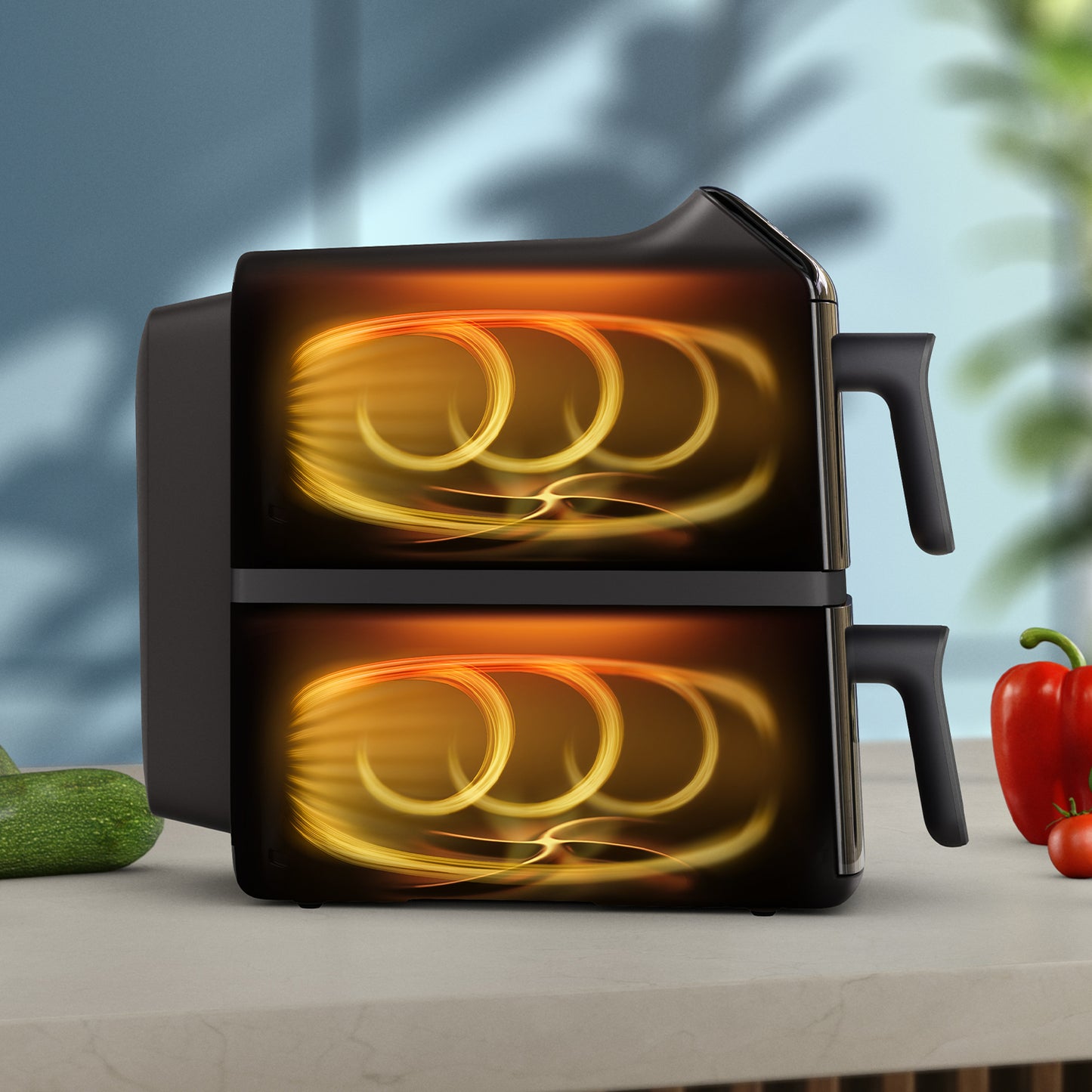 Philips 4000 Series Airfryer Stacked Dual Basket Capacity 10L, 2 Stacked Basket Drawers (5L + 5L), 6 Preset Functions and 13 ways to cook, Touchscreen, Black.